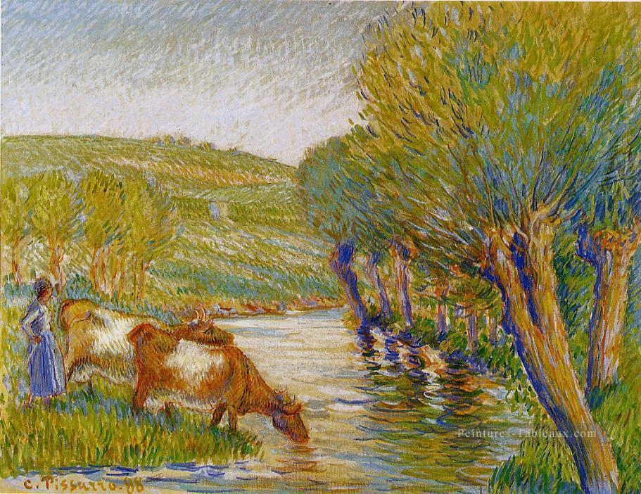 la rivière et les saules s’érigent 1888 Camille Pissarro Peintures à l'huile